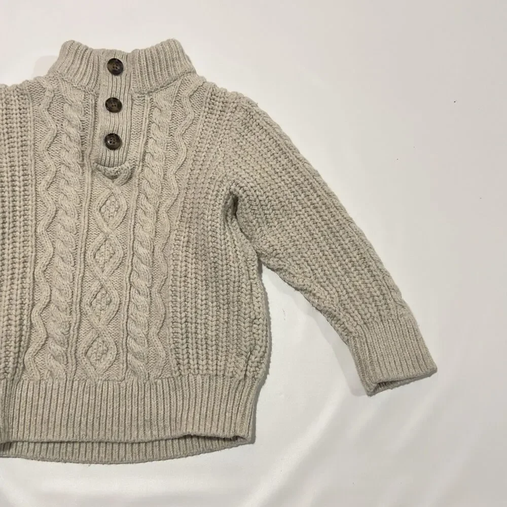 Baby Gap Boys Beige Oatmeal Knit Sweater Size 4yrs Toddler 100% Cotton CableKnit